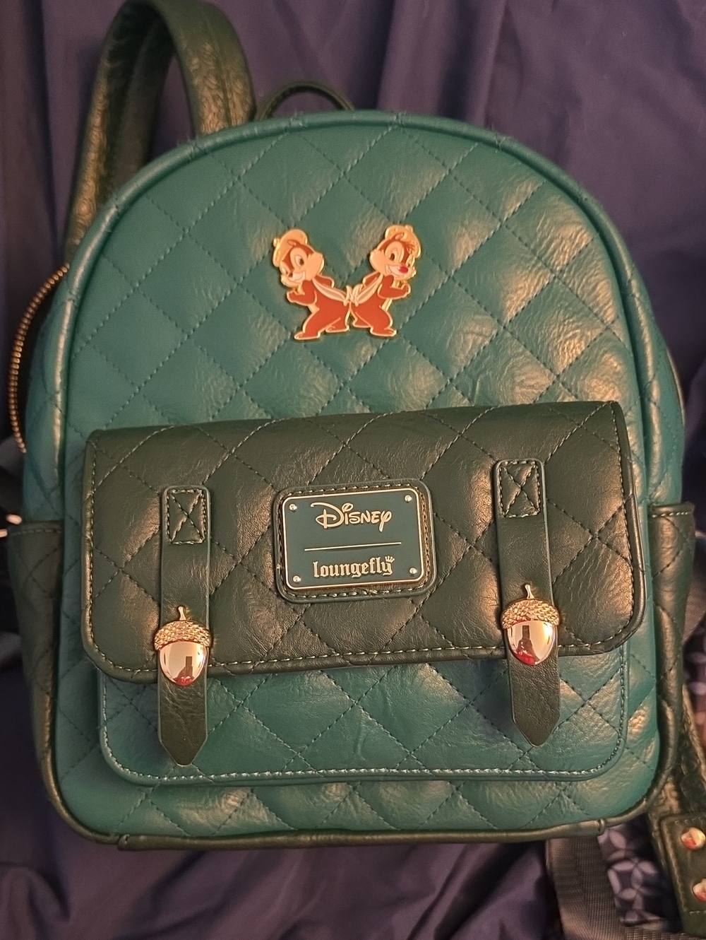 Loungefly Teal Quilted Mini Backpack with Chip 'n' Dale Pin